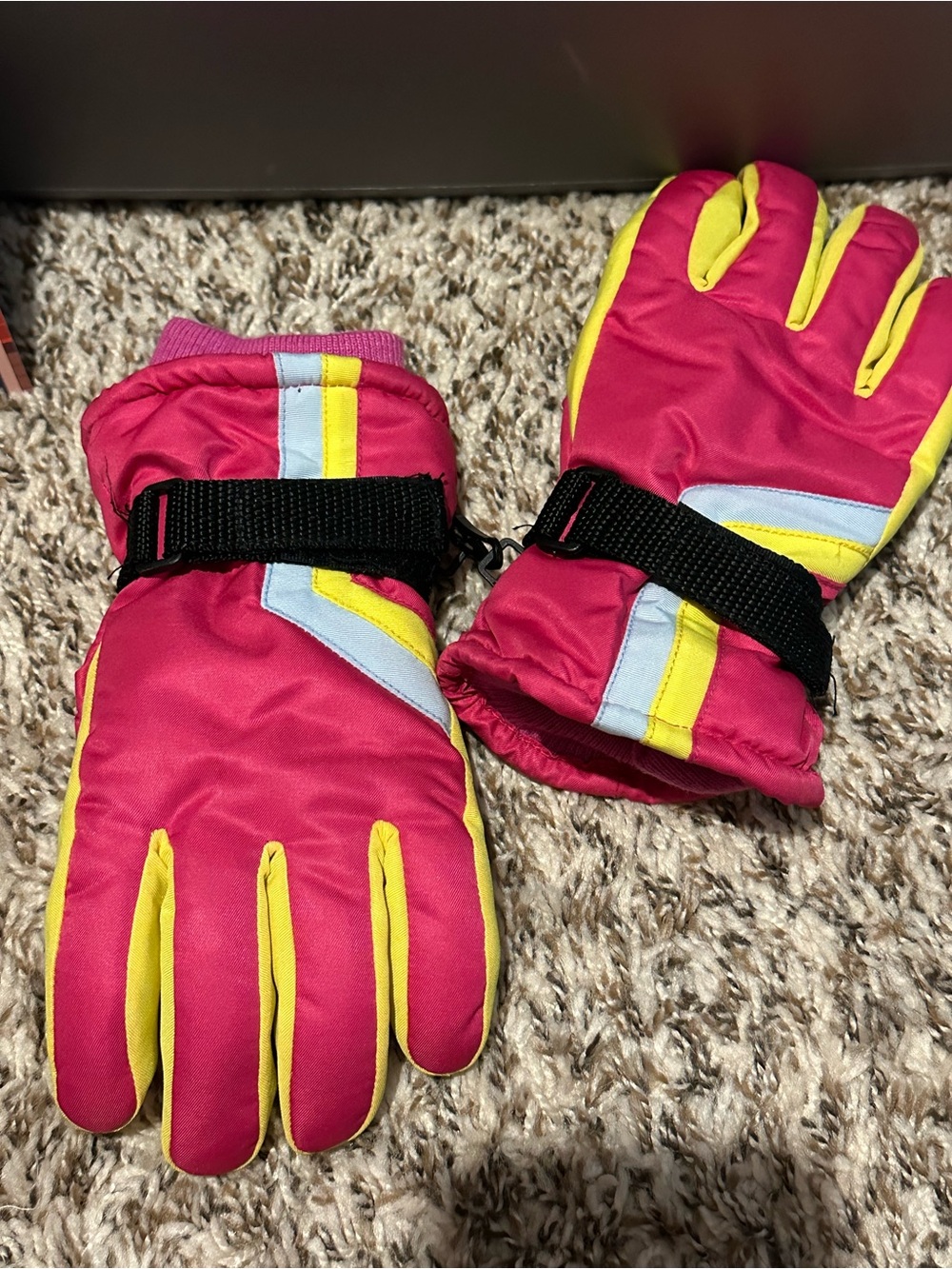 Kids Waterproof Winter Gloves - Pink & Yellow